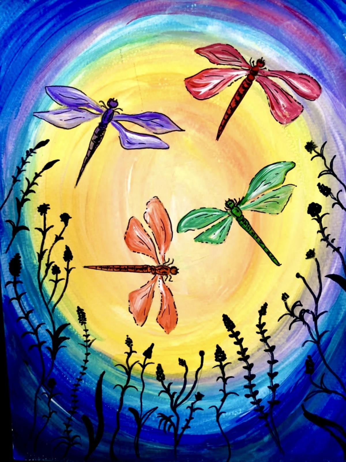 Flight of Fantasy: Acrylic Painting of Dragonflies